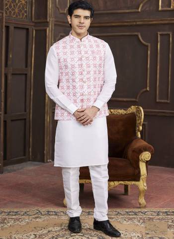 Looking These Party Wear Mans Wear Top Bottom With Jacket wearing this fashionable. Tailored Top Bottom Are Art Silk And Jacket On Faux Satin Fabriced With Solid With Designer Digital Printed, Embroidery Work.