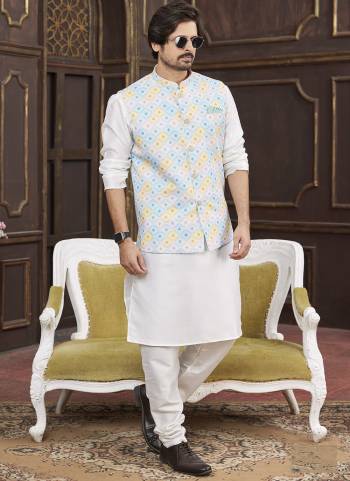 Looking These Party Wear Mans Wear Top Bottom With Jacket wearing this fashionable. Tailored Top Bottom Are Art Silk And Jacket On Faux Satin Fabriced With Solid With Designer Digital Printed, Embroidery Work.