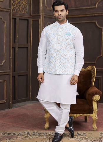 Looking These Party Wear Mans Wear Top Bottom With Jacket wearing this fashionable. Tailored Top Bottom Are Art Silk And Jacket On Faux Satin Fabriced With Solid With Designer Digital Printed, Embroidery Work.