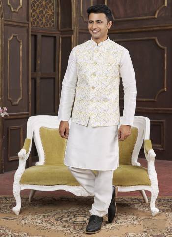 Looking These Party Wear Mans Wear Top Bottom With Jacket wearing this fashionable. Tailored Top Bottom Are Art Silk And Jacket On Faux Satin Fabriced With Solid With Designer Digital Printed, Embroidery Work.