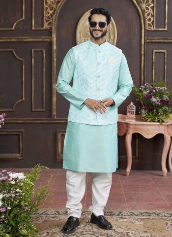 Looking These Party Wear Mans Wear Top Bottom With Jacket wearing this fashionable. Tailored Top Bottom Are Art Silk And Jacket On Faux Satin Fabriced With Solid With Designer Digital Printed, Embroidery Work.