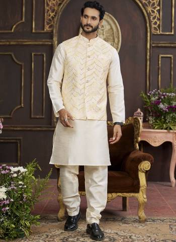 Looking These Party Wear Mans Wear Top Bottom With Jacket wearing this fashionable. Tailored Top Bottom Are Art Silk And Jacket On Faux Satin Fabriced With Solid With Designer Digital Printed, Embroidery Work.