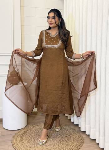 Garb These Suit in Fine Colored Pair With Bottom And Dupatta.These Top And Bottom Are Fabricated On Vichitra Silk Pair With Organza Dupatta.Its Beautified With Designer Embroidery Work.