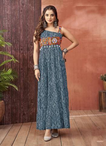 Atrective These Beautiful Looking Navratri Collection Readymade Long Gown.These Gown is Fabricated On Faux Georgette.Its Beautified With Designer Bandhani Printed With Kutchi Work.