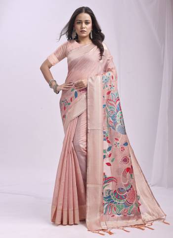 Garb These Fastive Wear Saree in Fine Colored.These Saree And Blouse is Fabricated On Linen Cotton.Its Beautified With Weavon Jacquard Designer.
