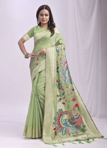 Garb These Fastive Wear Saree in Fine Colored.These Saree And Blouse is Fabricated On Linen Cotton.Its Beautified With Weavon Jacquard Designer.
