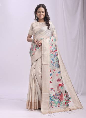 Garb These Fastive Wear Saree in Fine Colored.These Saree And Blouse is Fabricated On Linen Cotton.Its Beautified With Weavon Jacquard Designer.