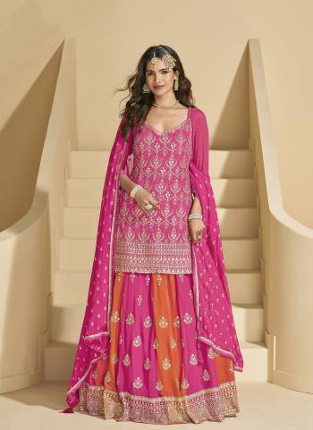 Attractive These Party Wear Free Size Stitched Gharara Suit in Fine Colored Pair With Dupatta.These Top And Bottom Are Georgette And Dupatta Are Georgette And Pair With Santoon Inner.Its Beautified With Heavy Designer Embroidery Work.