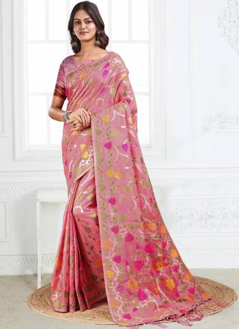 Garb These Fastive And Party Wear Saree in Fine Colored.These Saree And Blouse is Fabricated On Linen Cotton.Its Beautified With Weavon Jacquard Thread Designer.
