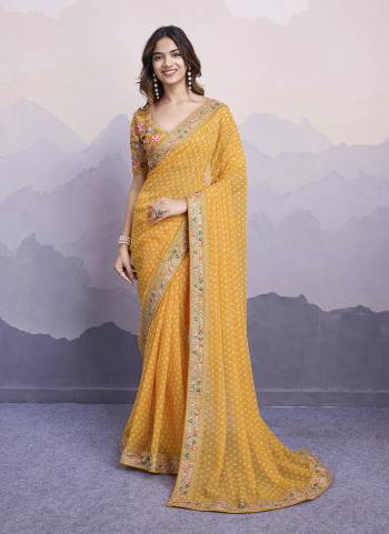 Garb These Fastival Saree in Fine Colored.These Saree Are Georgette And Blouse is Art Silk Fabricated.Its Beautified With Bandhni Printed,Designer Embroidery Work Lace Border,Blouse.