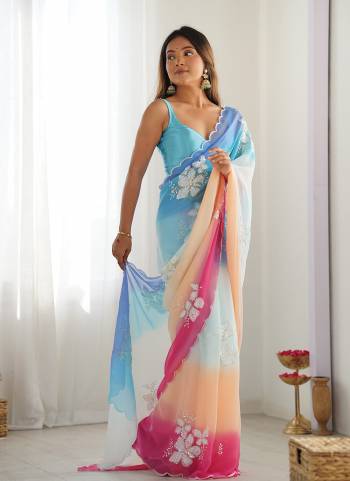 Looking These Party Wear Saree in Fine Dual Shaded Colored.These Saree Are Georgette And Blouse is Ultra Satin Fabricated.Its Beautified With Pedding Color Printed With Designer Sequance Embroidery Work.