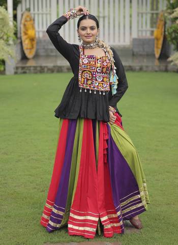 Looking These Beautiful Looking Navratri Wear Free Size Stitched Lahenga Choli.These Lahenga Are Rayon  And Blouse is Fabricated On Ramon Silk.Its Beautified With Designer Kutchi Gamthi Work.
