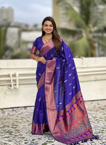 Looking These Party Wear Saree in Fine Colored.These Saree And Blouse is Fabricated On Soft Silk.Its Beautified With Weaving Dual Jari, Meenakeri Paithani Pallu Designer.
