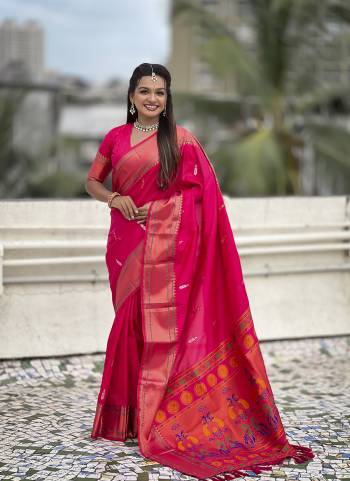 Looking These Party Wear Saree in Fine Colored.These Saree And Blouse is Fabricated On Soft Silk.Its Beautified With Weaving Dual Jari, Meenakeri Paithani Pallu Designer.