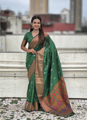 Looking These Party Wear Saree in Fine Colored.These Saree And Blouse is Fabricated On Soft Silk.Its Beautified With Weaving Dual Jari, Meenakeri Paithani Pallu Designer.