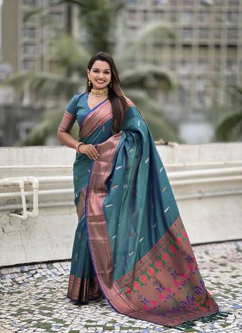 Looking These Party Wear Saree in Fine Colored.These Saree And Blouse is Fabricated On Soft Silk.Its Beautified With Weaving Dual Jari, Meenakeri Paithani Pallu Designer.