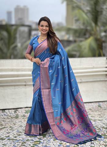 Looking These Party Wear Saree in Fine Colored.These Saree And Blouse is Fabricated On Soft Silk.Its Beautified With Weaving Dual Jari, Meenakeri Paithani Pallu Designer.