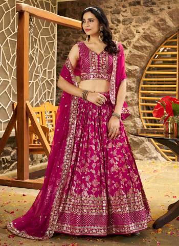 For A Designer Look,Grab These Lehenga Choli in Fine Colored.These Lehenga And Blouse Are Fabricated On Dola Silk Pair With Dupatta Are Organza.Its Beautified With Wevon Jacquard Designer,Jari, Sequance Embroidery Work.