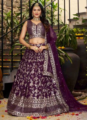 For A Designer Look,Grab These Lehenga Choli in Fine Colored.These Lehenga And Blouse Are Fabricated On Dola Silk Pair With Dupatta Are Organza.Its Beautified With Wevon Jacquard Designer,Jari, Sequance Embroidery Work.