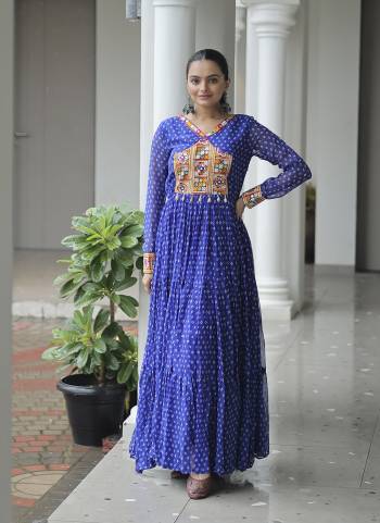 Attractive These Beautiful Looking Free Size Stitched Long Gown.These Gown is Fabricated On Faux Georgette.Its Beautified With Bandhani Printed Designer With Kutchi Patch Work.
