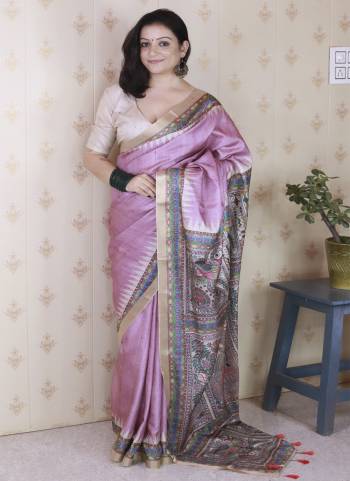 Looking These Party Wear Saree in Fine Colored.These Saree And Blouse is Fabricated On Tussar Silk.Its Beautified With Weaving Jari Border Designer With Madhubani Digital Printed.
