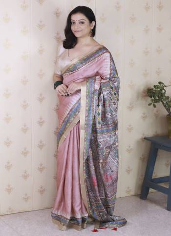 Looking These Party Wear Saree in Fine Colored.These Saree And Blouse is Fabricated On Tussar Silk.Its Beautified With Weaving Jari Border Designer With Madhubani Digital Printed.