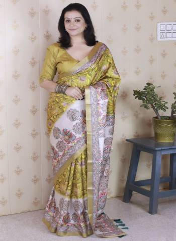 Looking These Party Wear Saree in Fine Colored.These Saree And Blouse is Fabricated On Tussar Silk.Its Beautified With Weaving Jari Border Designer With Madhubani Digital Printed.