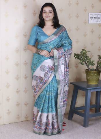 Looking These Party Wear Saree in Fine Colored.These Saree And Blouse is Fabricated On Tussar Silk.Its Beautified With Weaving Jari Border Designer With Madhubani Digital Printed.