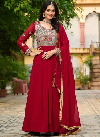 Garb These Beautiful Looking Party Wear Readymade Long Gown With Dupatta.These Gown Are Faux Georgette And Dupatta is Fabricated On Faux Georgette.Its Beautified With Designer Multy Thread,Sequance Embroidery Work.