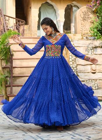  Looking These Beautiful Looking Readymade Long Gown.These Gown is Fabricated On Faux Georgette.Its Beautified With Lahariya Printed Designer, Kutchi Patch Work.