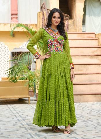  Looking These Beautiful Looking Readymade Long Gown.These Gown is Fabricated On Faux Georgette.Its Beautified With Lahariya Printed Designer, Kutchi Patch Work.