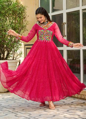  Looking These Beautiful Looking Readymade Long Gown.These Gown is Fabricated On Faux Georgette.Its Beautified With Lahariya Printed Designer, Kutchi Patch Work.