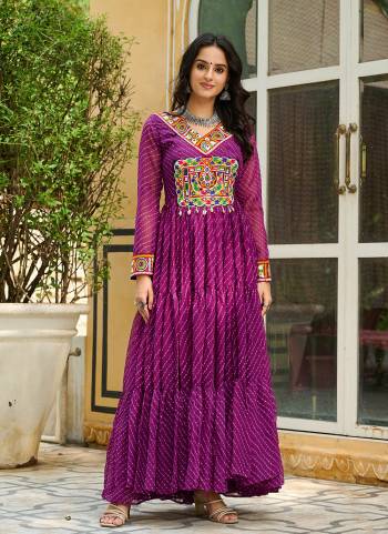  Looking These Beautiful Looking Readymade Long Gown.These Gown is Fabricated On Faux Georgette.Its Beautified With Lahariya Printed Designer, Kutchi Patch Work.