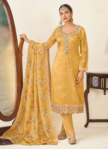Attrective Looking These Salwar Suit in Fine Colored Pair With Bottom And Dupatta.These Top And Dupatta Are Fabricated On Gold Crush Silk Pair With Dull Santoon Bottom.Its Beautified With Designer Multy Thread Embroidery Work.