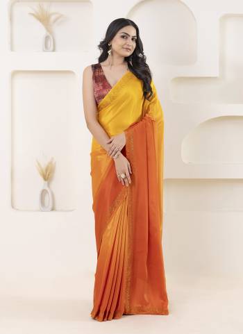 Looking These Party Wear Ready To Wear Saree in Fine Colored.These Saree Are Satin And Blouse is Satin Fabricated.Its Beautified With Pedding Color Designer With Swarovski Border And Printed Blouse.