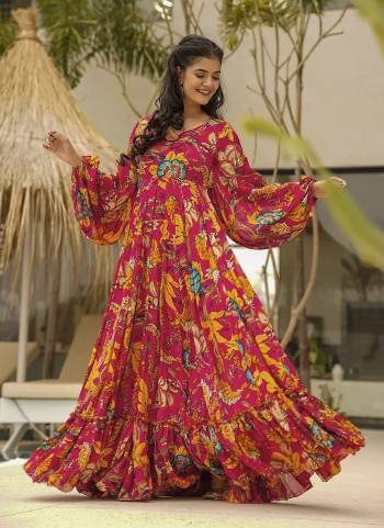 Looking These Beautiful Readymade Long Gown.These Gown Are Airtex Chinon is Fabricated.Its Beautified With Designer Digital Printed.