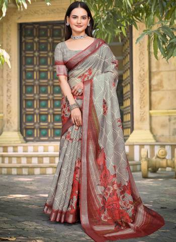 Look These Fastive Saree in Fine Colored.These Saree Are Linen Cotton And Blouse is Fabricated On Linen Cotton Pair.Its Beautified With Wevon Jari Border With Designer Digital Printed.