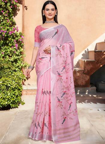 Attrective These Fastive Saree in Fine Colored.These Saree Are Linen Cotton And Blouse is Fabricated On Linen Cotton Pair.Its Beautified With Wevon Jari Border With Designer Digital Printed.