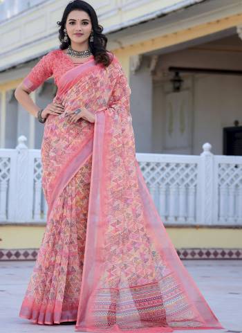 Garb These Fastive Saree in Fine Colored.These Saree Are Linen Cotton And Blouse is Fabricated On Linen Cotton Pair.Its Beautified With Wevon Jari Border With Designer Digital Printed.