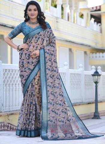 Garb These Fastive Saree in Fine Colored.These Saree Are Linen Cotton And Blouse is Fabricated On Linen Cotton Pair.Its Beautified With Wevon Jari Border With Designer Digital Printed.