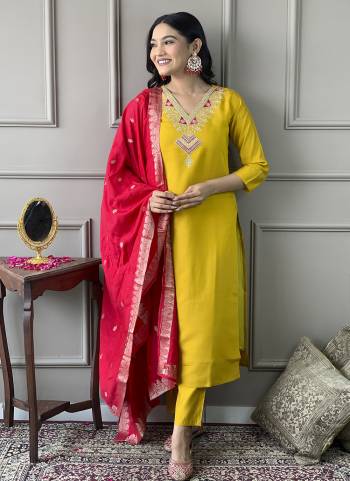 Garb These Suit in Fine Colored Pair With Bottom And Dupatta.These Top And Bottom Are Fabricated On Chanderi Pair With Viscose Dupatta.Its Beautified With Designer Embroidery Work.
