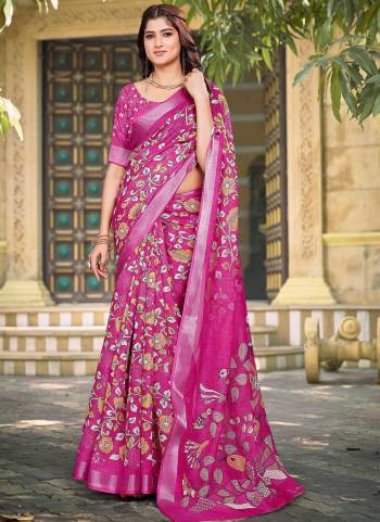 Garb These Fastive Saree in Fine Colored.These Saree Are Linen Cotton And Blouse is Fabricated On Linen Cotton Pair.Its Beautified With Wevon Jari Border With Designer Digital Printed.