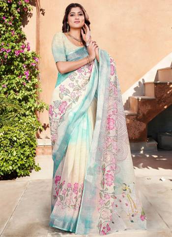 Garb These Fastive Saree in Fine Colored.These Saree Are Linen Cotton And Blouse is Fabricated On Linen Cotton Pair.Its Beautified With Wevon Jari Border With Designer Digital Printed.