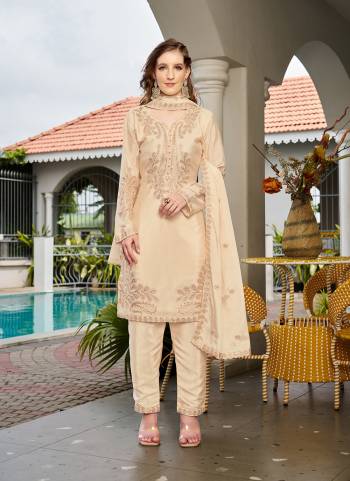 Attrective These Party Wear Suit in Fine Colored Pair With Bottom And Dupatta.These Top Are Chinon And Dupatta Are Fabricated On Chinon Pair With Chinon Bottom.Its Beautified With Designer Heavy Jari Embroidery Work.