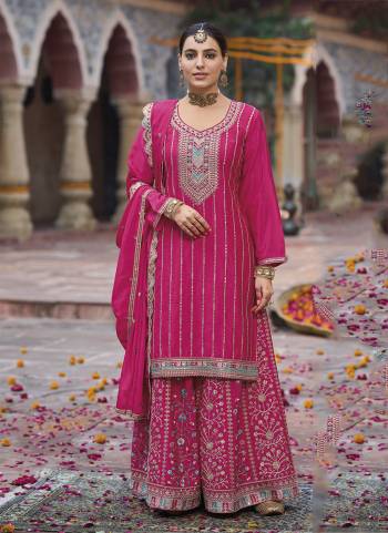 Garb These Party Wear Designer Plazzo Suits in Fine Colored Pair With Dupatta.These Top Are Chinon And Dupatta Are Fabricated On Chinon Pair With Chinon Bottom.Its Beautified With Heavy Designer Embroidery Work
