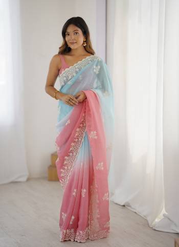 Looking These Party Wear Saree in Fine Dual Shaded Colored.These Saree Are Crunchy Silk And Blouse is Crunchy Silk Fabricated.Its Beautified With Pedding Color Printed With Designer Thread Embroidery Cut Work.