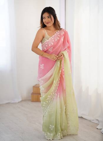 Looking These Party Wear Saree in Fine Dual Shaded Colored.These Saree Are Crunchy Silk And Blouse is Crunchy Silk Fabricated.Its Beautified With Pedding Color Printed With Designer Thread Embroidery Cut Work.