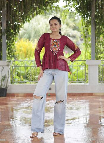 Looking These Beautiful Navratri  Readymade Short Kurti.These Kurti is Fabricated On Georgette.Its Beautified With Designer Schiffli Embroidery With Kutchi Gamthi Patch Work.