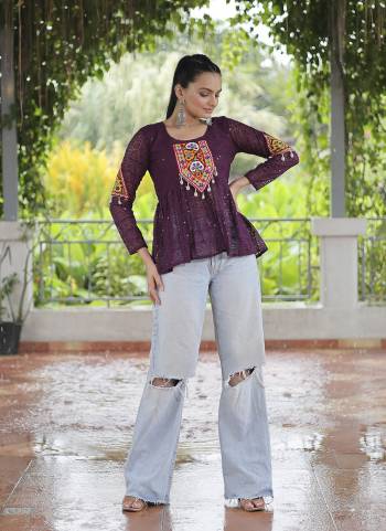 Looking These Beautiful Navratri  Readymade Short Kurti.These Kurti is Fabricated On Georgette.Its Beautified With Designer Schiffli Embroidery With Kutchi Gamthi Patch Work.