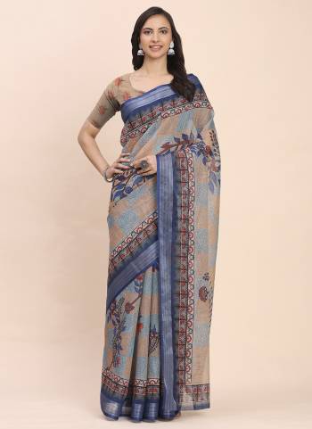Looking These Fastive And Party Wear Saree in Fine Colored.These Saree And Blouse is Fabricated On Linen Cotton.Its Beautified With Woven Jari Border Designer With Printed.